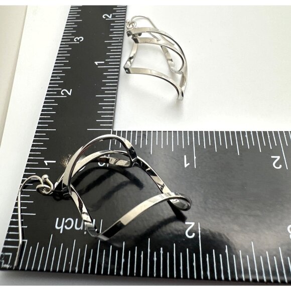 Elegant Silve-Tone Twisted Hoop Dangle Earrings 2 inch Drop Elegant - Picture 5 of 5